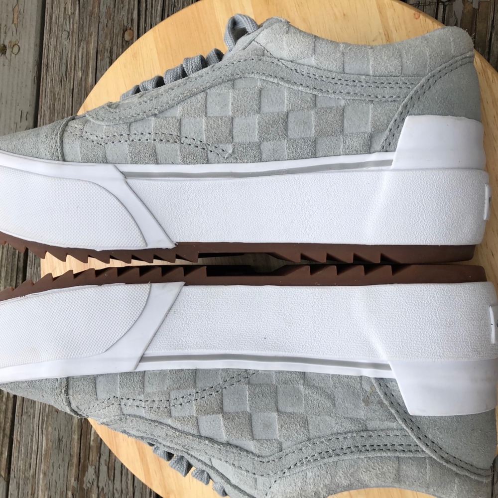 Vans Old Skool Stacked Platform Sneakers Women 9.5 (Mens 8) Grey Suede Checkered